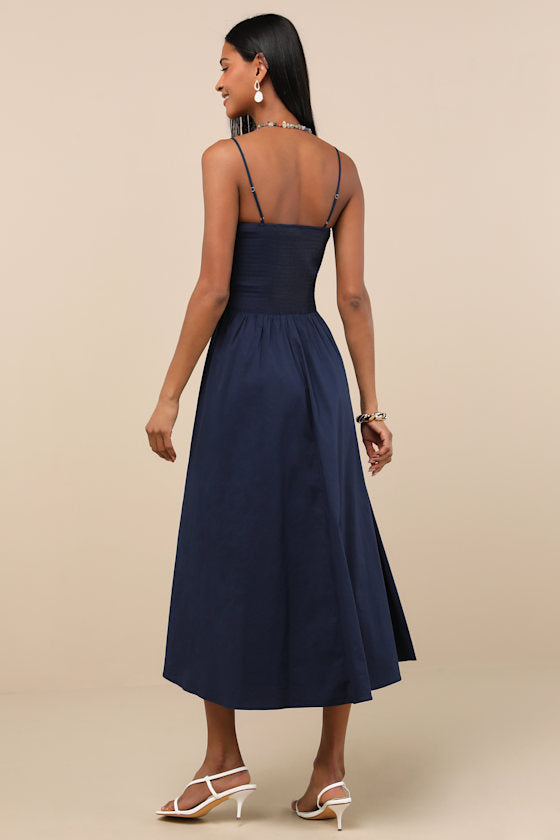 Tandria White Smocked Sleeveless Midi Dress