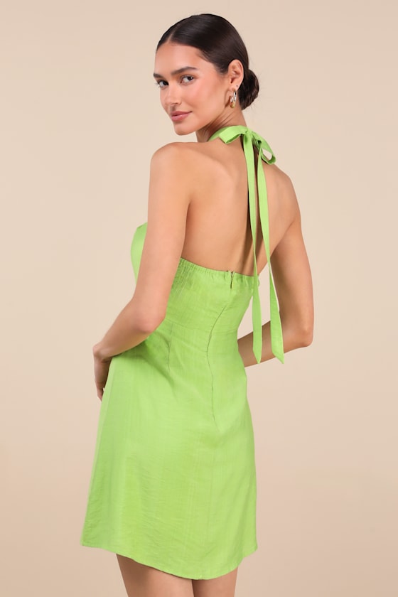 Theresia Bright Red O-Ring Halter Mini Dress