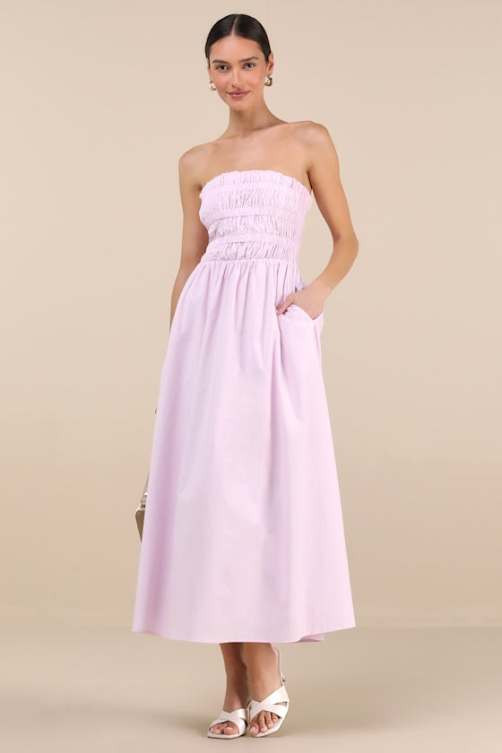 Ania White Strapless Smocked Midi Dress