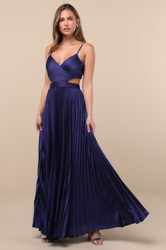 Got the Glam Wine Red Pleated Cutout Maxi Dress