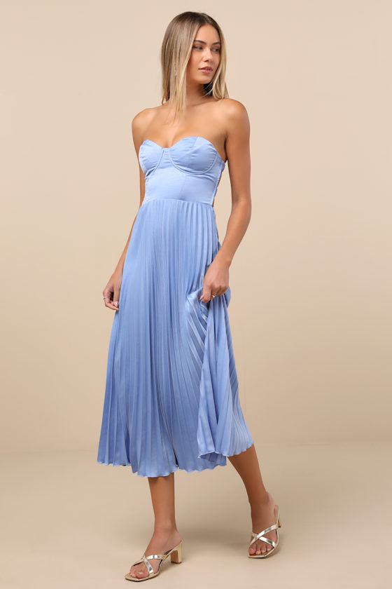 Irelyn Light Brown Satin Bustier Midi Dress