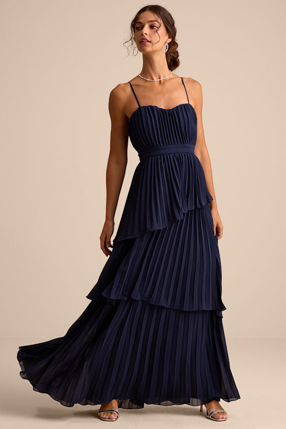 Jehona Emerald Green Pleated Tiered Maxi Dress