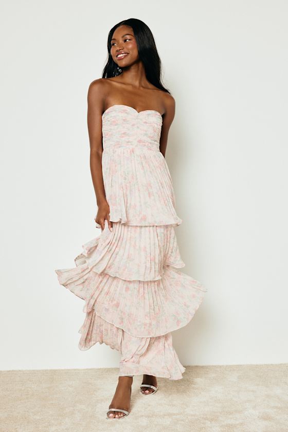 Seriously Sensational Lavender Strapless Tiered Maxi Dress