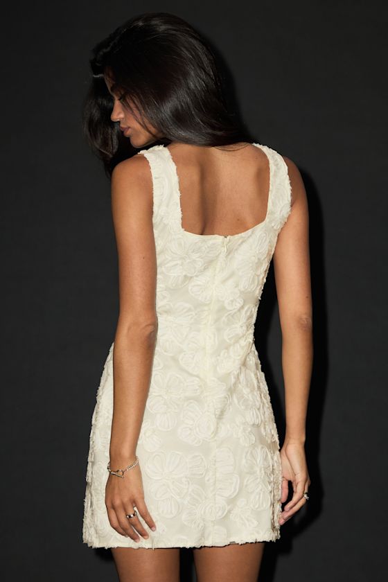 Evara Ivory Floral Applique A-Line Mini Dress