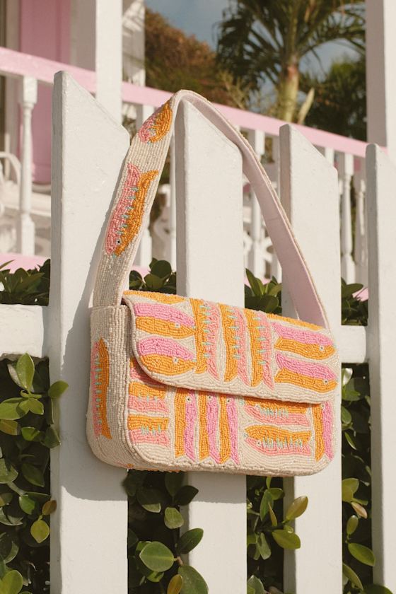 Scylla Ivory Multi Print Beaded Shoulder Bag