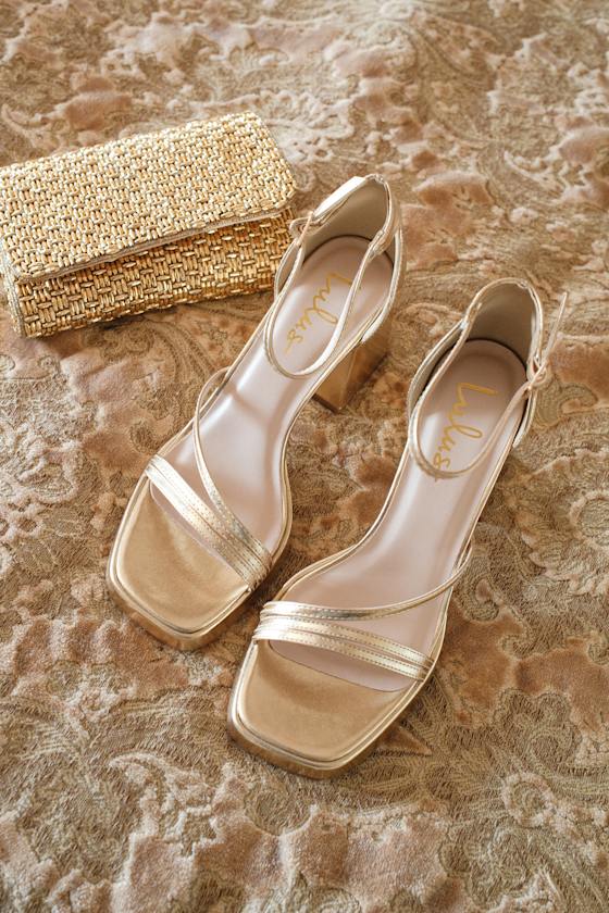 Antinea Gold Metallic Platform Ankle Strap High Heel Sandals
