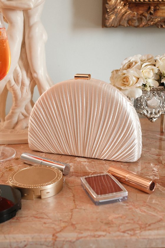 Pleat Perfection Black Satin Pleated Hard Clutch
