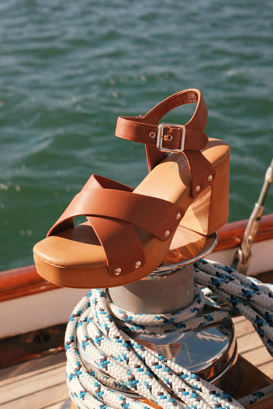 Yanni White Wooden Platform Ankle Strap Sandals