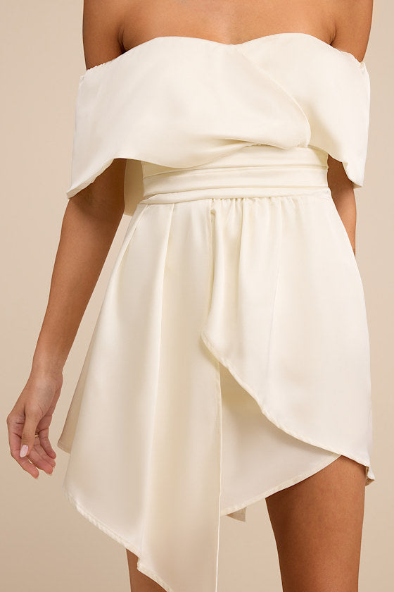 Always Celebrating Mauve Pink Satin Off-the-Shoulder Mini Dress
