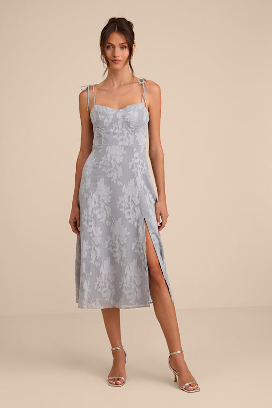 Loveliest Looks Blush Pink Floral Jacquard Tie-Strap Midi Dress