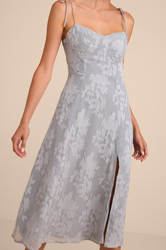 Loveliest Looks Blush Pink Floral Jacquard Tie-Strap Midi Dress