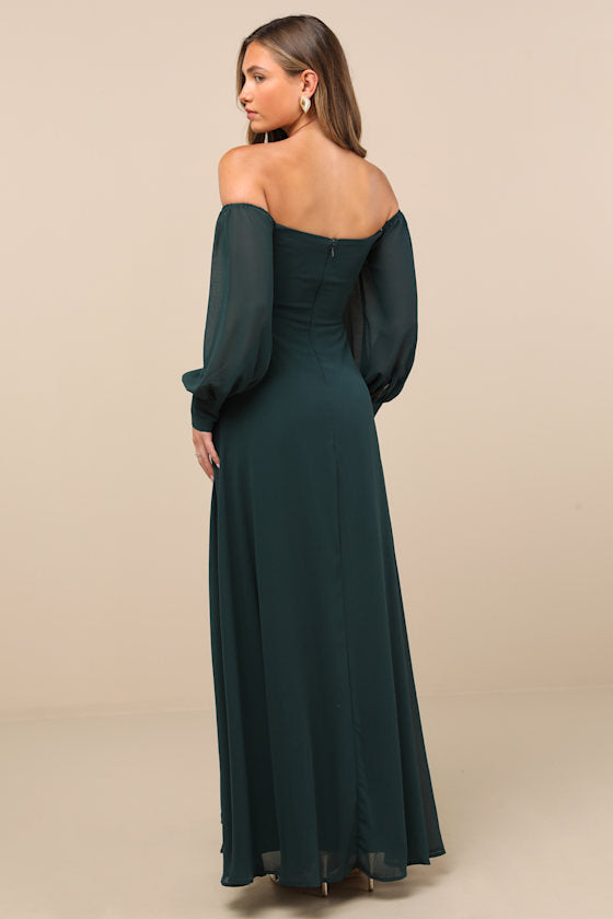 Feel the Romance Burgundy Off-the-Shoulder Maxi Dress