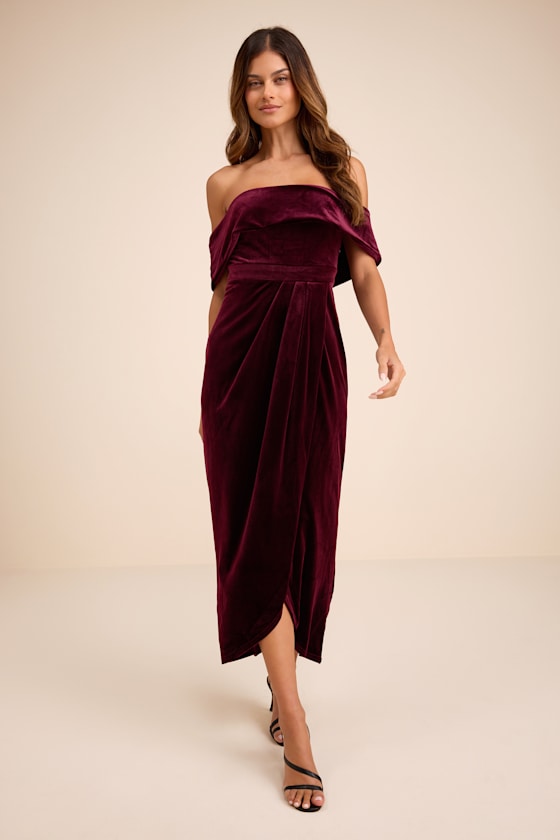 I'm Enchanted Red Velvet Off-the-Shoulder Maxi Dress