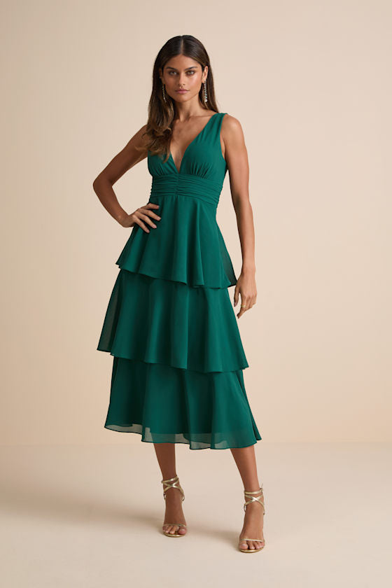 Celebration Time Navy Blue Sleeveless Tiered Midi Dress