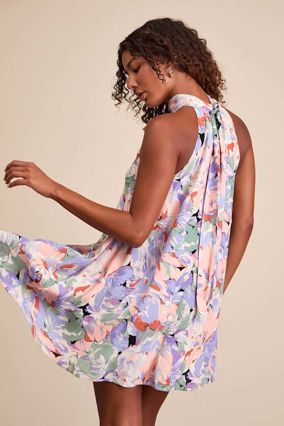 Tied Back To You Red and Pink Floral Print Mini Shift Dress