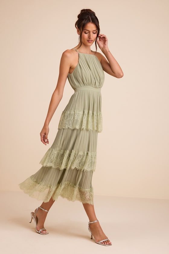 Came For Cocktails White Pleated Tiered Lace Maxi Dress