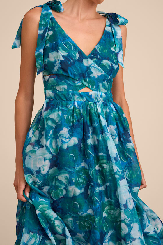 Flowering Day Dream Purple Floral Organza Midi Bubble Dress