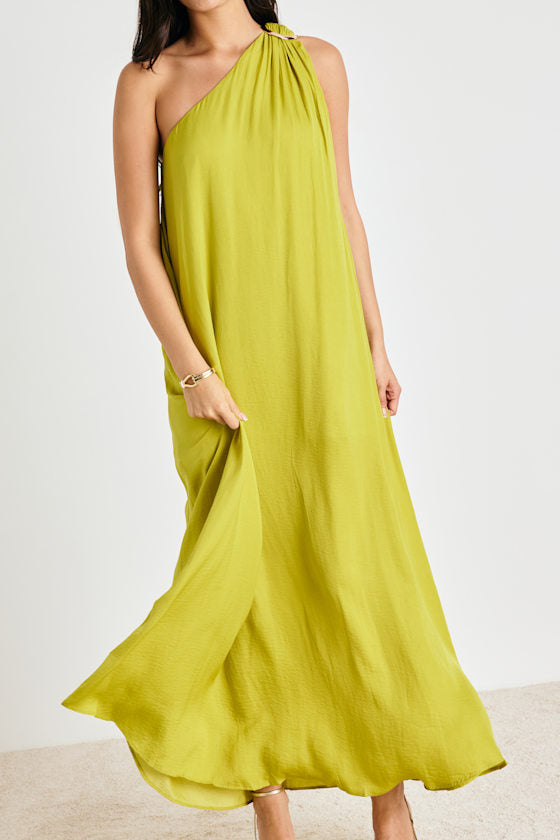 Goddess Aura Orange Multi Floral Satin One-Shoulder Maxi Dress
