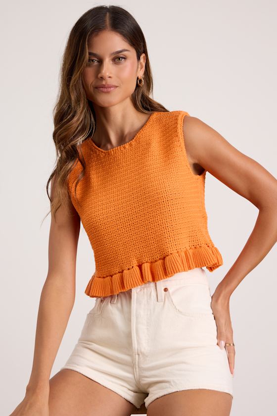 Flouncin' Around Dusty Olive Cropped Ruffled Sweater Tank