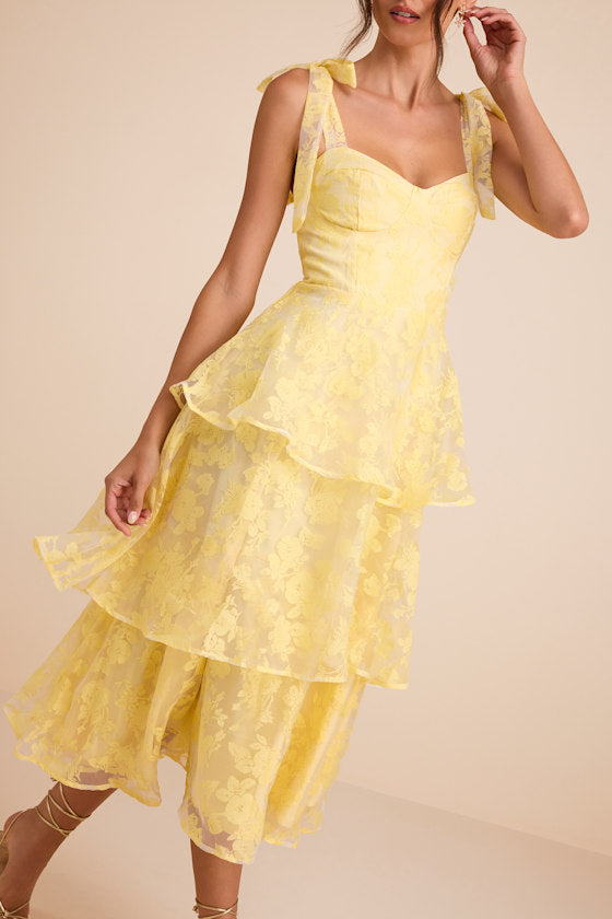 Glamorous Sweetie Sage Burnout Tie-Strap Bustier Midi Dress