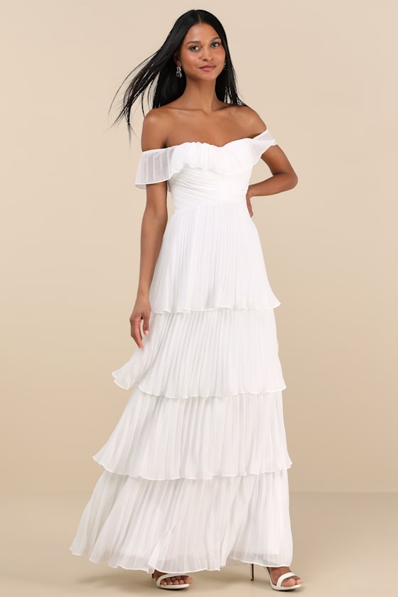 Always Remarkable Pink Pleated Off-the-Shoulder Maxi Dress