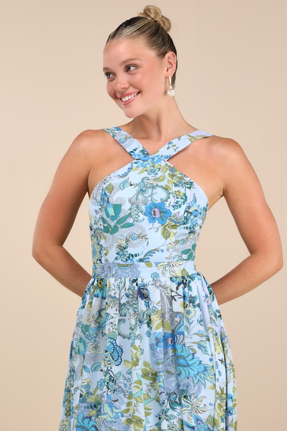 Lilja Navy Blue Floral Print Maxi Dress