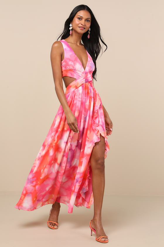 Elisanna Purple Multi Floral Lace-Up Midi Dress