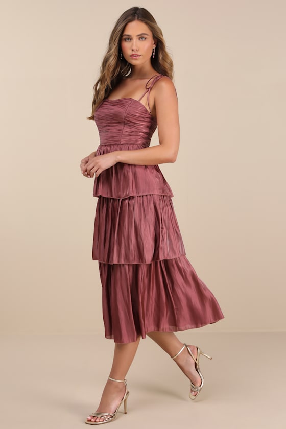 Tennon Dusty Blue Plisse Tiered Midi Dress