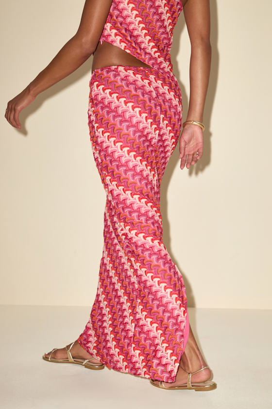 Fiala Blue Multi Crochet Chevron Mermaid Maxi Skirt
