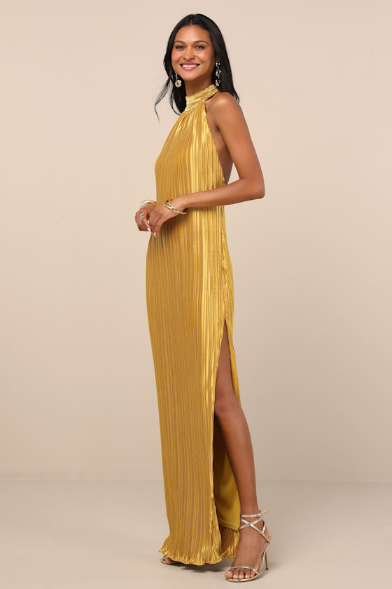Gwenny Aqua Blue Satin Plisse Maxi Dress