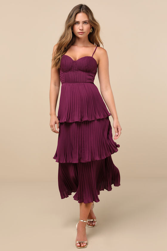 Cascading Crush Emerald Tiered Bustier Midi Dress