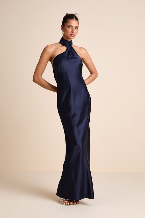 Madalena Dark Brown Satin Cowl Back Maxi Dress