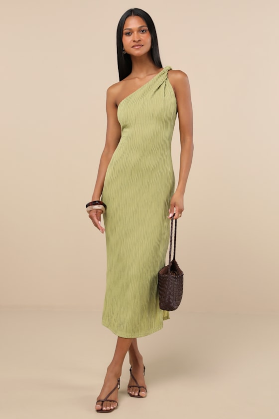 Aristea Fuchsia Textured One-Shoulder Midi Dress