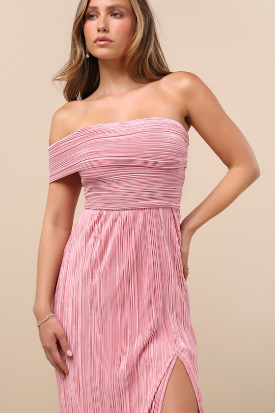 Poised Performance Rust Red Plisse One-Shoulder Maxi Dress