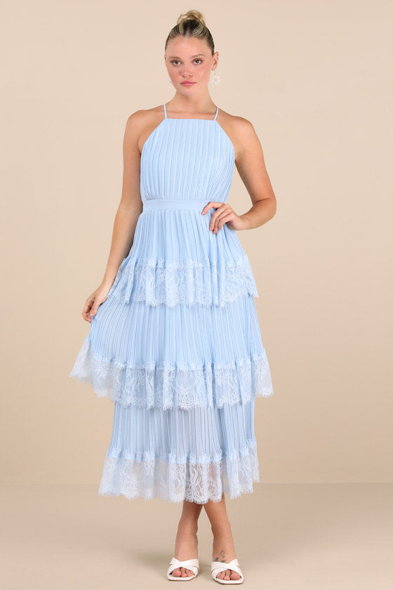 Came For Cocktails White Pleated Tiered Lace Maxi Dress