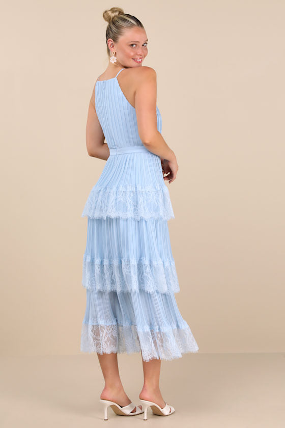 Came For Cocktails White Pleated Tiered Lace Maxi Dress