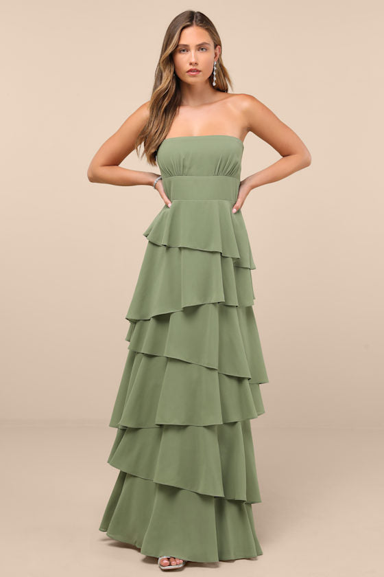 Gorgeous Essence Slate Blue Strapless Tiered Maxi Dress