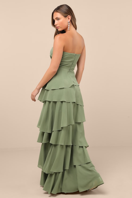 Gorgeous Essence Black Strapless Tiered Maxi Dress