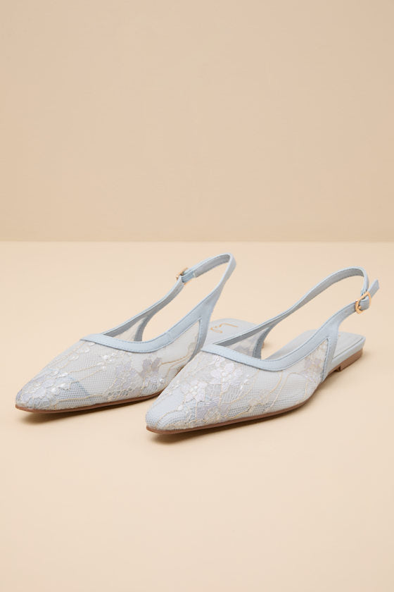 Cepheus Cream Mesh Embroidered Slingback Flats