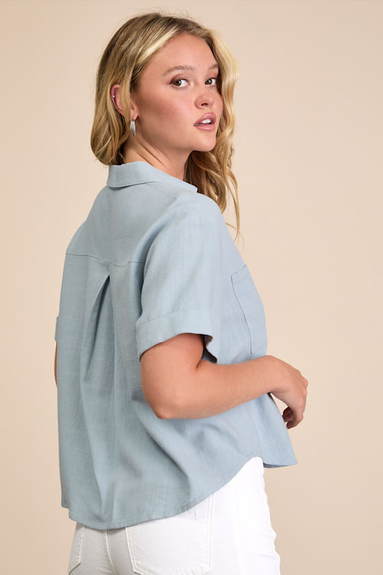 Summer Escapades Rust Red Linen Collared Button-Up Top