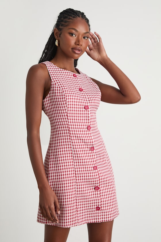 Aloriana Light Blue Gingham Tweed Button-Front Mini Dress