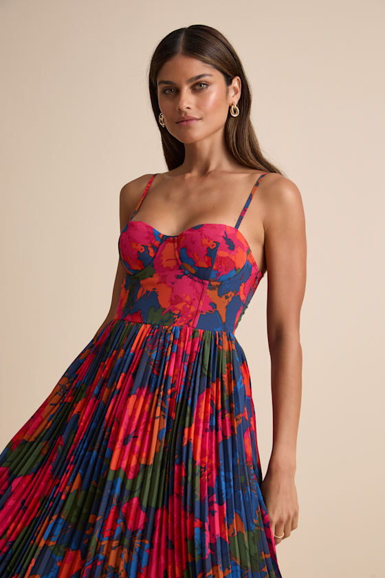 Dorothy Light Blue Multi Floral Print Pleated Midi Dress