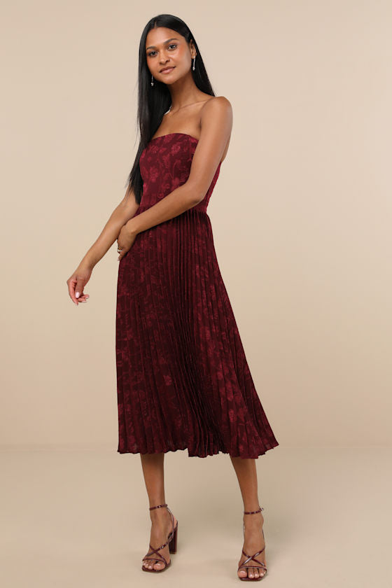 Perfectly Stunning Navy Jacquard Strapless Midi Dress