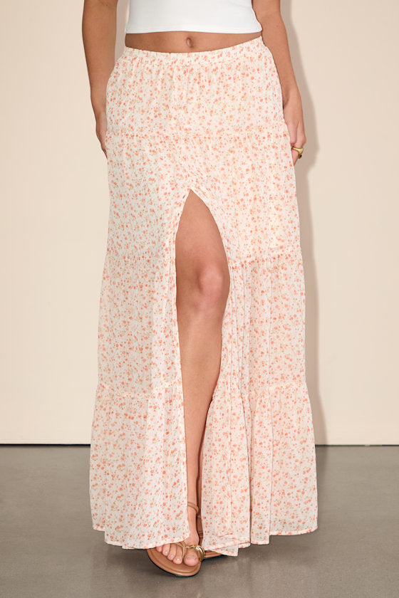 Subtle Sweetness Black Floral Print Tiered Maxi Skirt