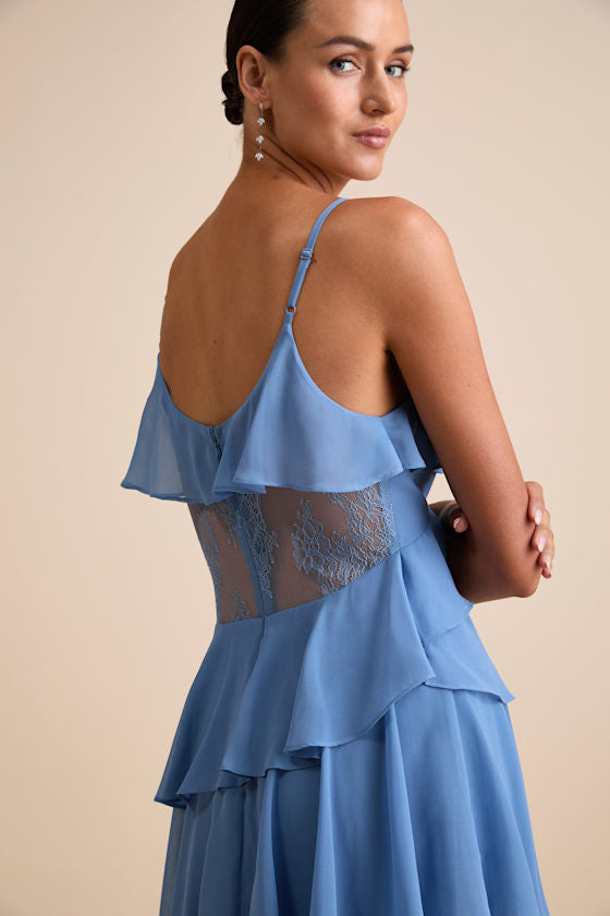 Kianne Blue Striped Cutout Tie-Back Midi Dress