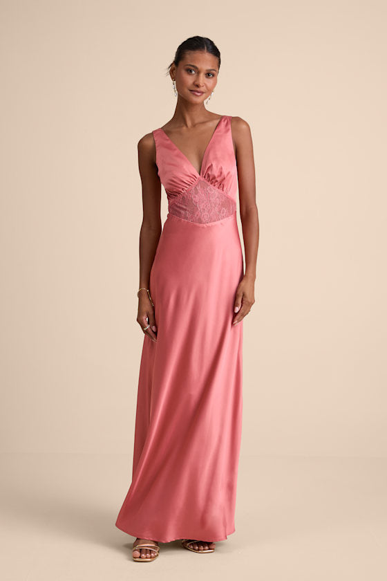 Toulouse Black Satin Lace Maxi Dress