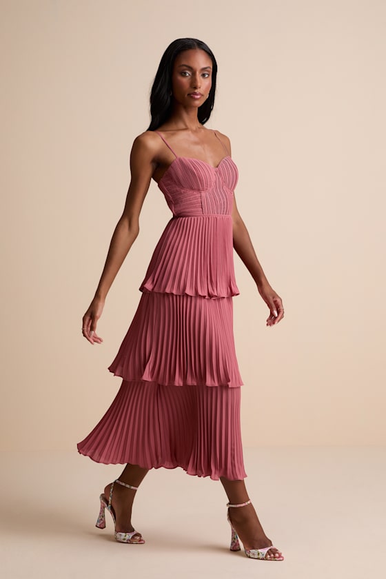 Cascading Crush Emerald Tiered Bustier Midi Dress