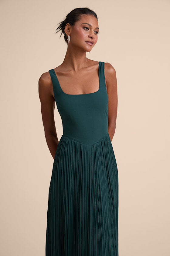 Naroah Plum Purple Square Neck Pleated Maxi Dress