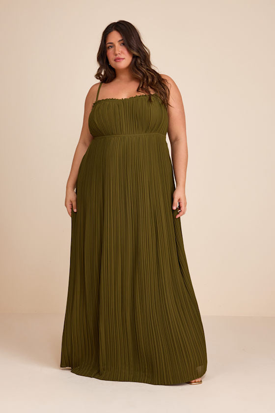 Delina Plum Plisse Chiffon Tie-Back Maxi Dress