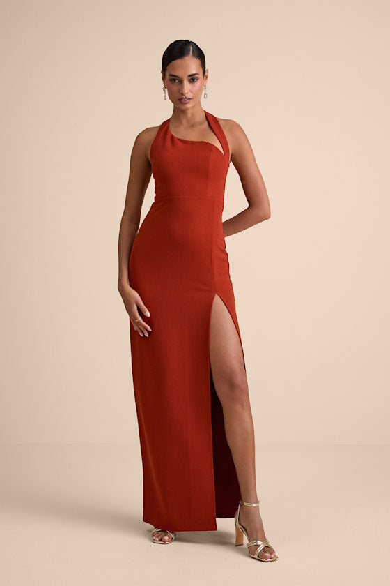 Unforgettable Composure Black Asymmetrical Halter Maxi Dress